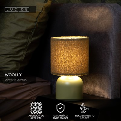 Lucide WOOLLY - Lámpara de mesa - Ø 16 cm - 1xE14 - Verde